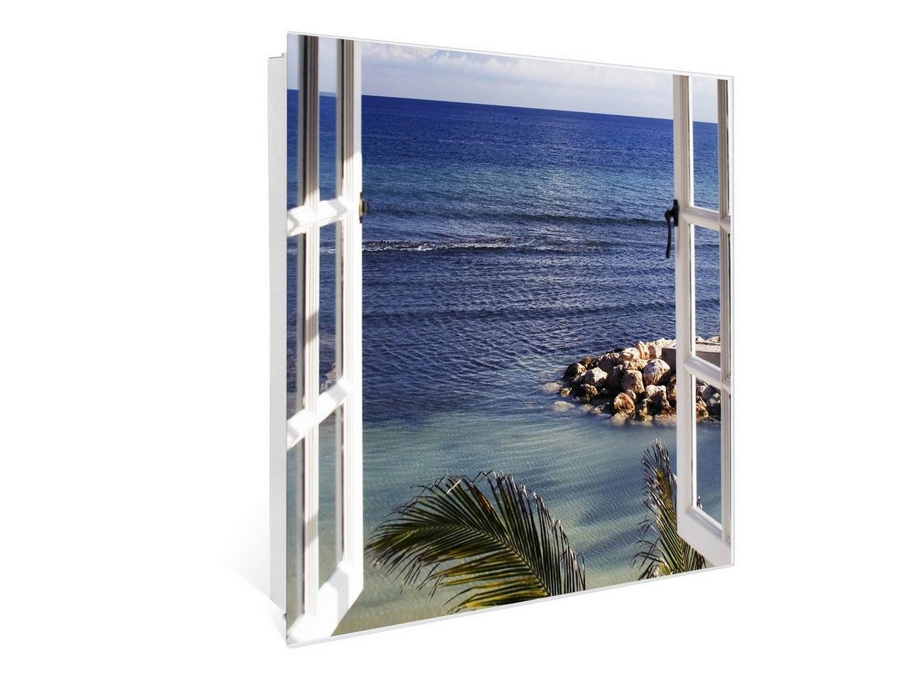 banjado Schlüsselkasten Glas Fensterpanorama (Stahl Gehäuse, mit 50 Haken), 30 x 30 x 5 cm von banjado