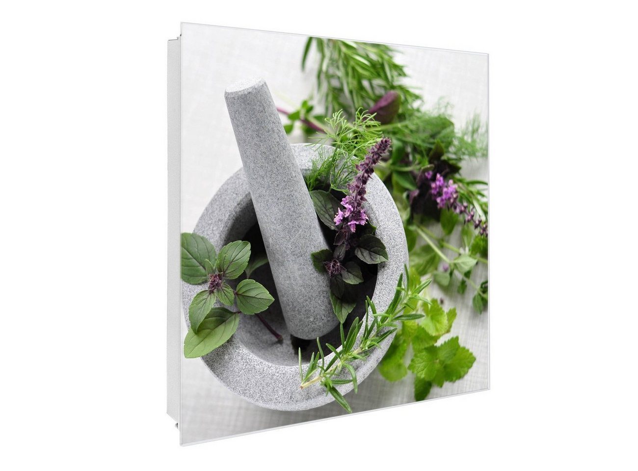 banjado Schlüsselkasten Glas Kräuter (Stahl Gehäuse, mit 50 Haken), 30 x 30 x 5 cm von banjado