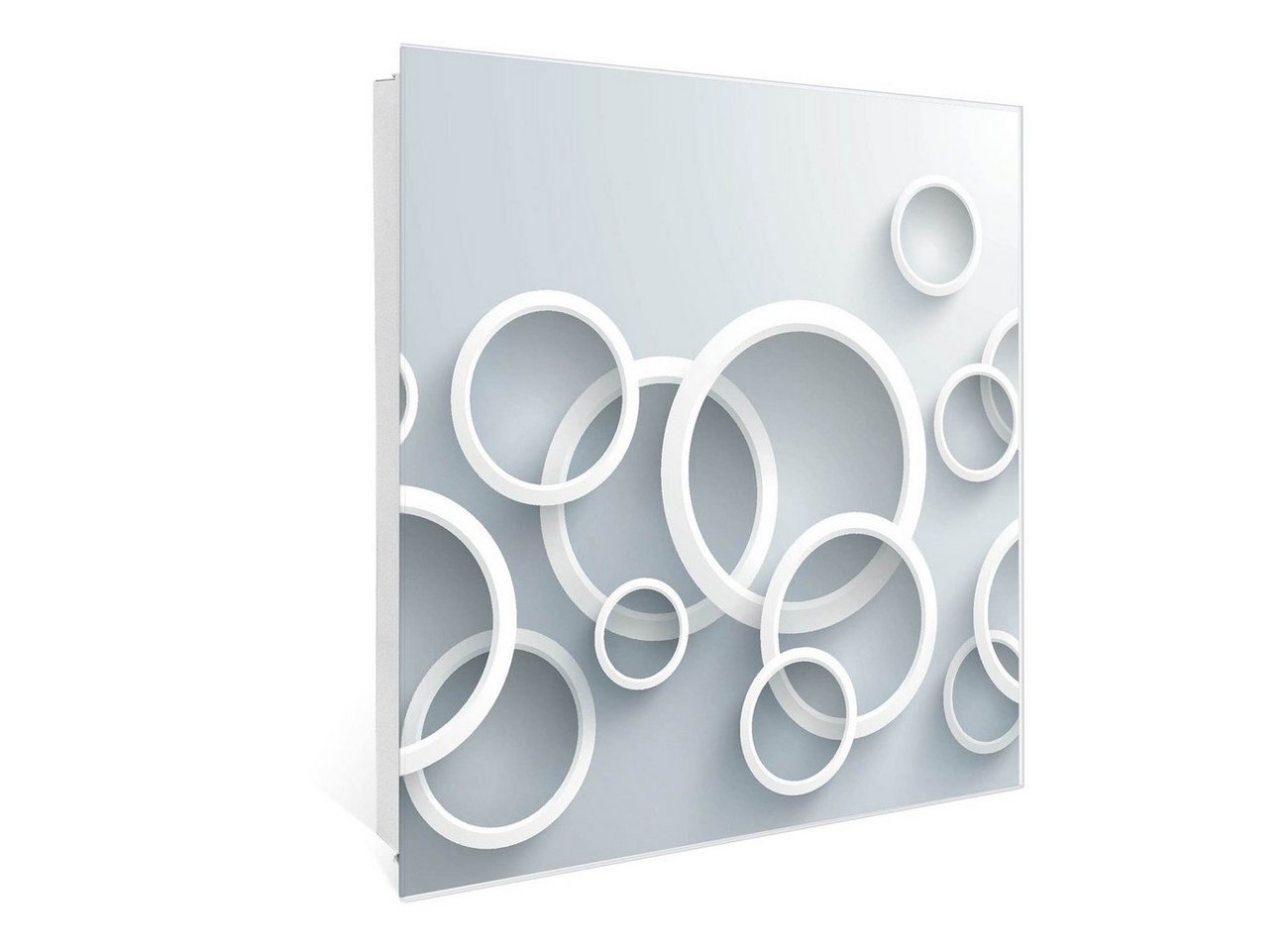 banjado Schlüsselkasten Glas Weiße Ringe (Stahl Gehäuse, mit 50 Haken), 30 x 30 x 5 cm von banjado