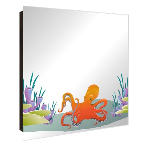 banjado Schlüsselkasten mit Spiegelfront - Schlüsselbox 30cm x 30cm mit 50 Haken - Korpus schwarz Scharnier Links -Schlüsselkasten modern für Schlüsselaufbewahrung - Motiv Abenteuer im Ozean von banjado