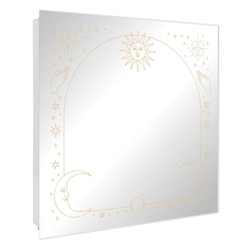 banjado Schlüsselkasten mit Spiegelfront - Schlüsselbox 30cm x 30cm mit 50 Haken - Korpus weiß Scharnier rechts -Schlüsselkasten modern für Schlüsselaufbewahrung - Motiv Sonne und Mond Symbole banjado Schlüsselkasten mit Spiegelfront - Schlüsselbox 30cm x 30cm mit 50 Haken - Korpus weiß Scharnier rechts -Schlüsselkasten modern für Schlüsselaufbewahrung - Motiv Sonne und Mond Symbole von banjado