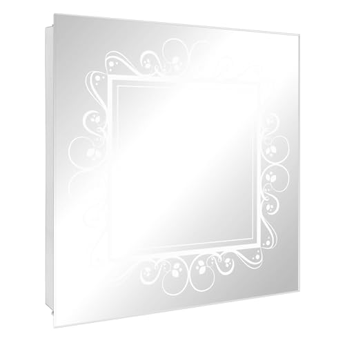 banjado Schlüsselkasten mit Spiegelfront - Schlüsselbox 30cm x 30cm mit 50 Haken - Korpus weiß Scharnier rechts -Schlüsselkasten modern für Schlüsselaufbewahrung - Motiv Zierrahmen Grau-Weiß banjado Schlüsselkasten mit Spiegelfront - Schlüsselbox 30cm x 30cm mit 50 Haken - Korpus weiß Scharnier rechts -Schlüsselkasten modern für Schlüsselaufbewahrung - Motiv Zierrahmen Grau-Weiß von banjado