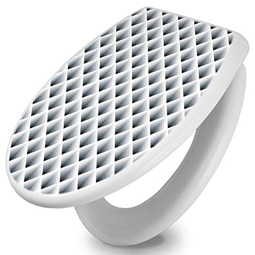 banjado Toilettendeckel mit Absenkautomatik 44,5x37cm / WC Sitz mit Absenkautomatik/Toilettensitz Duroplast mit Edelstahl Scharnieren/Klodeckel mit Absenkautomatik Motiv Raster 3D Grau banjado Toilettendeckel mit Absenkautomatik 44,5x37cm / WC Sitz mit Absenkautomatik/Toilettensitz Duroplast mit Edelstahl Scharnieren/Klodeckel mit Absenkautomatik Motiv Raster 3D Grau von banjado