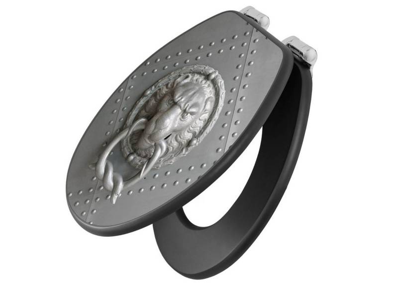 banjado WC-Sitz Anthrazit Motiv Eisentor (umweltfreundliches Material, integrierte Absenkautomatik), 46,5 x 38 x 5 cm von banjado