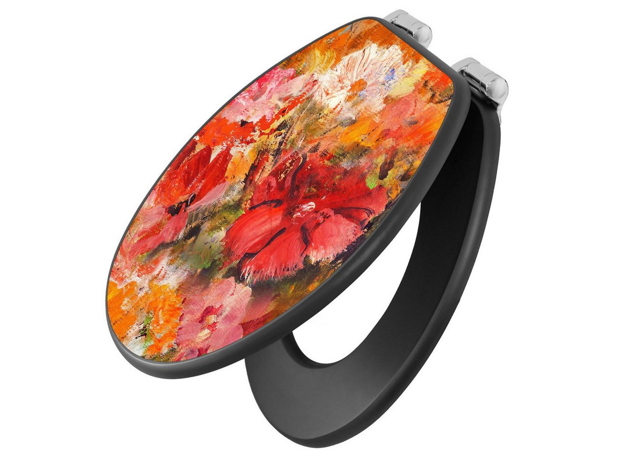 banjado WC-Sitz Anthrazit Motiv Fallende Blumen (umweltfreundliches Material, integrierte Absenkautomatik), 46,5 x 38 x 5 cm von banjado