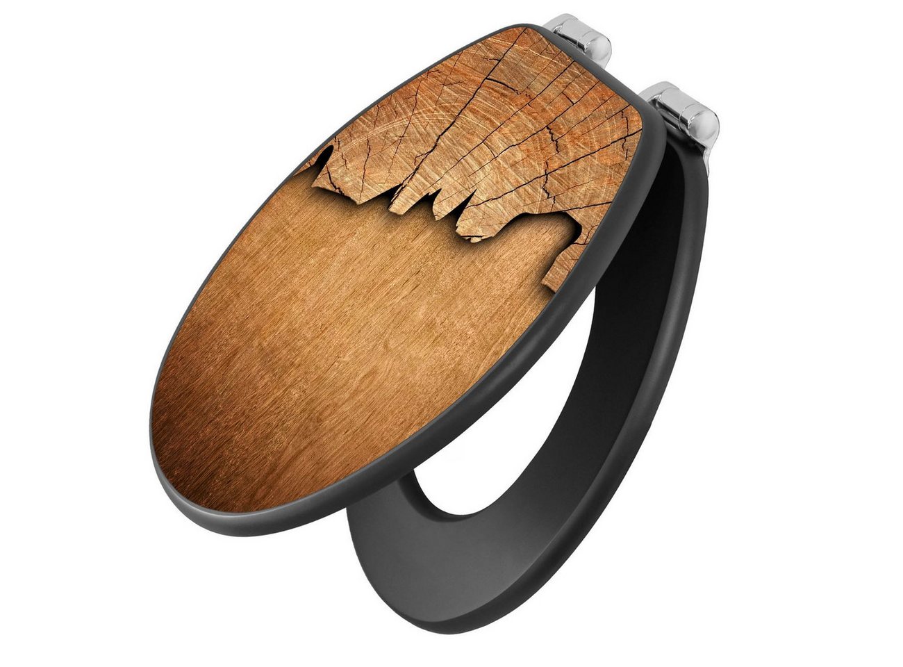 banjado WC-Sitz Anthrazit Motiv Holz (umweltfreundliches Material, integrierte Absenkautomatik), 46,5 x 38 x 5 cm von banjado