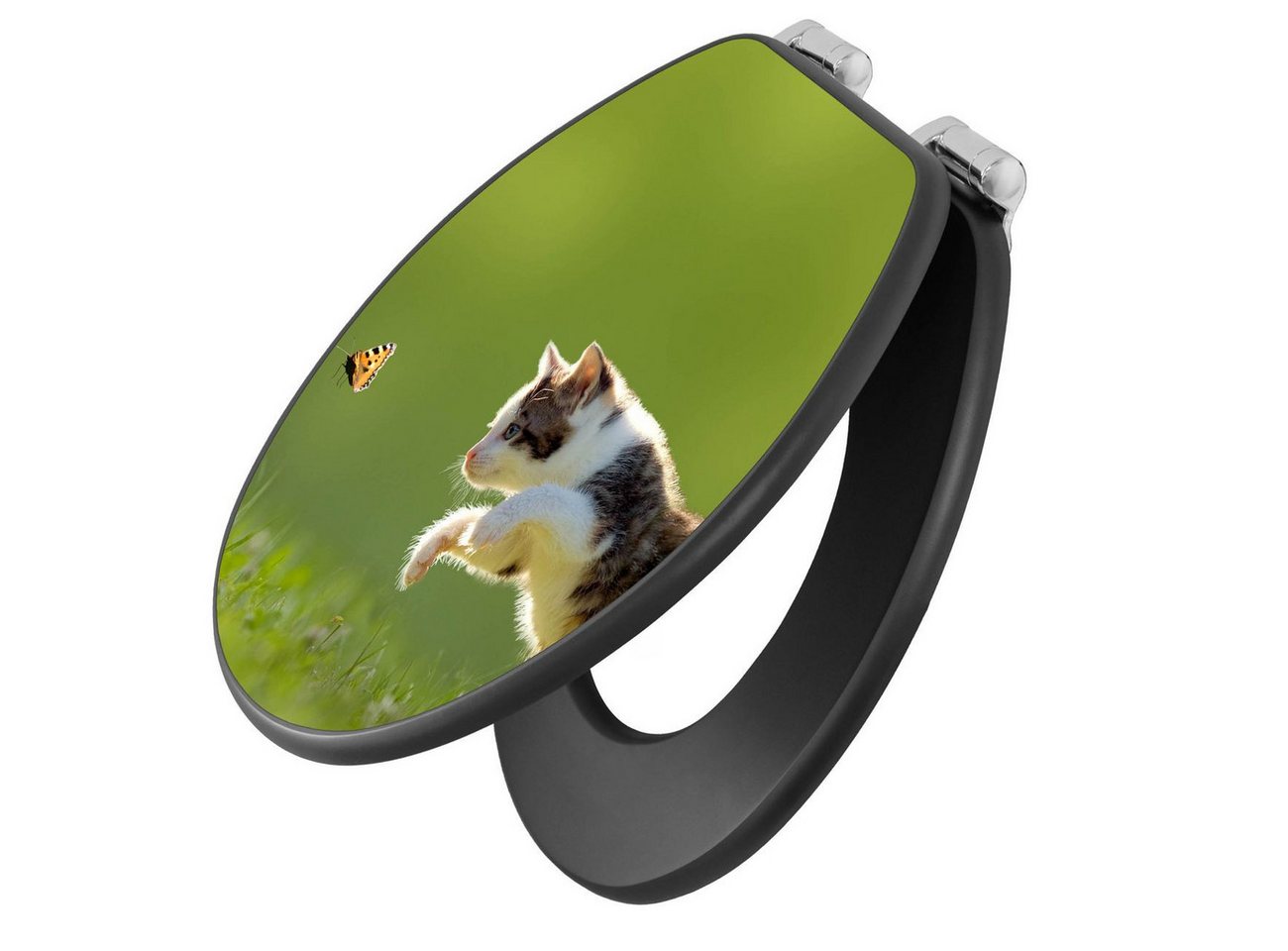banjado WC-Sitz Anthrazit Motiv Jagende Katze (umweltfreundliches Material, integrierte Absenkautomatik), 46,5 x 38 x 5 cm von banjado
