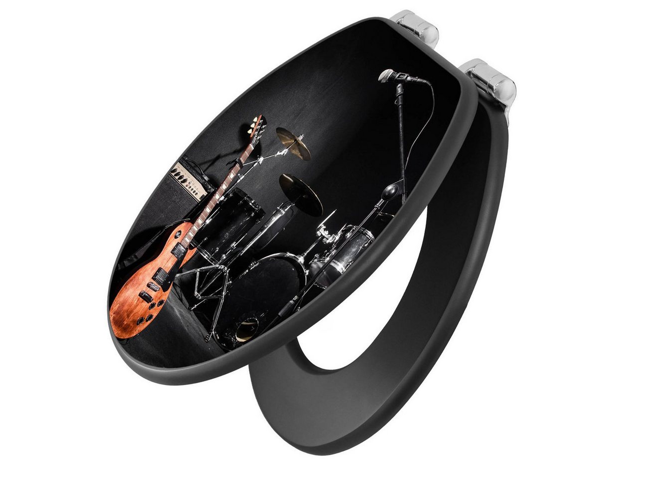 banjado WC-Sitz Anthrazit Motiv Jam Session (umweltfreundliches Material, integrierte Absenkautomatik), 46,5 x 38 x 5 cm von banjado