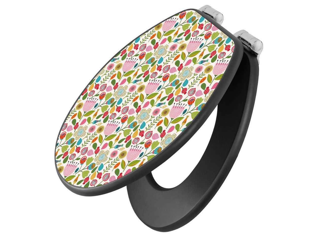 banjado WC-Sitz Anthrazit Motiv Rosa Kelch Hell (umweltfreundliches Material, integrierte Absenkautomatik), 46,5 x 38 x 5 cm von banjado