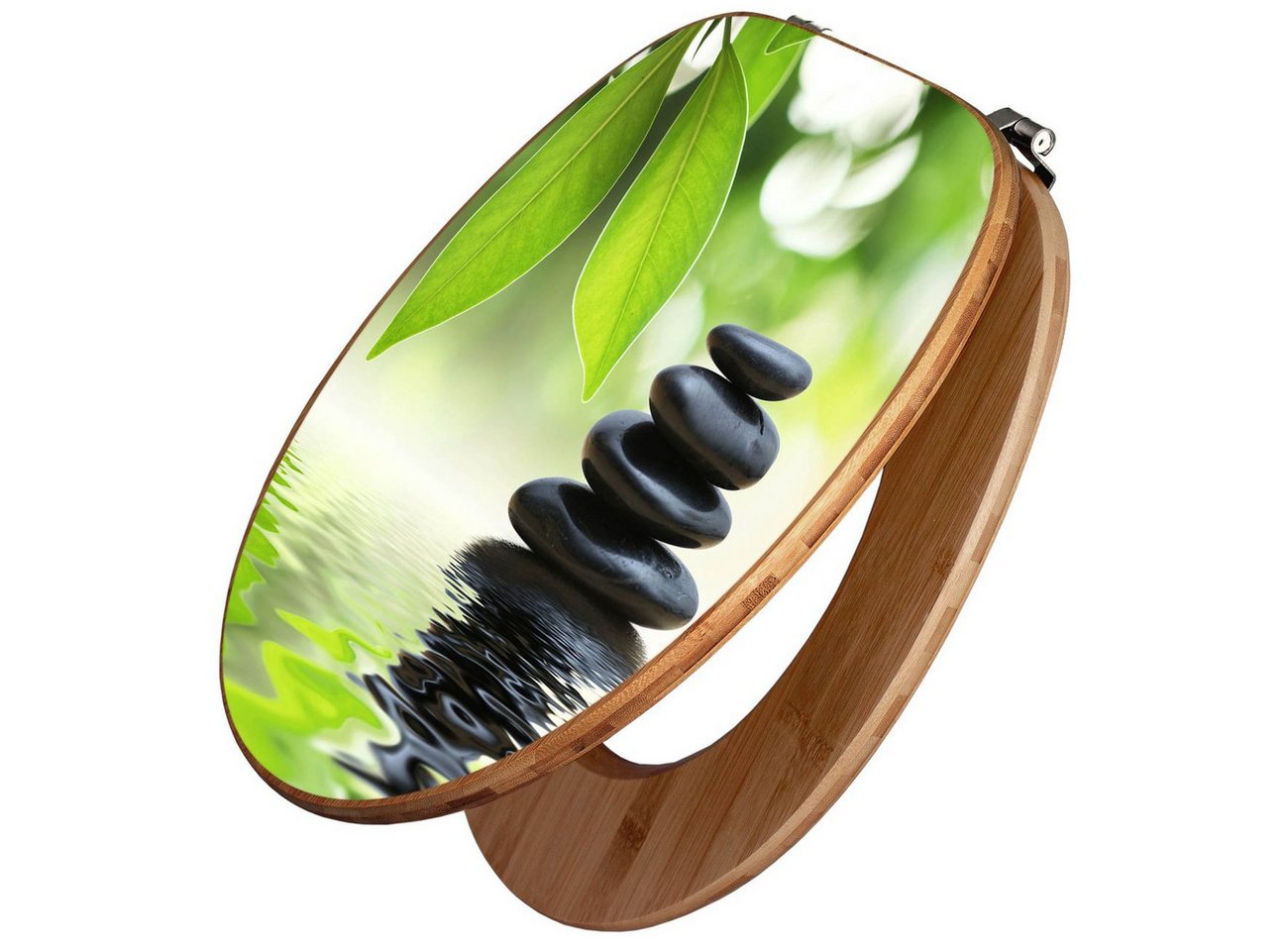 banjado WC-Sitz Bambus Motiv Steine&Relax (umweltfreundliches Material, Edelstahl Scharniere), 44 x 38 x 5 cm von banjado