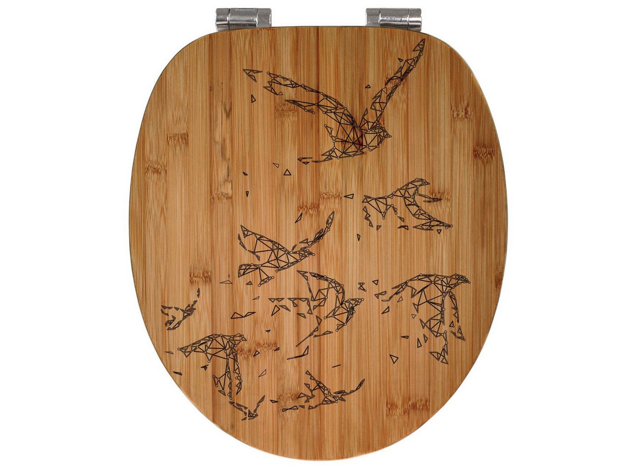 banjado WC-Sitz Bambus mit Gravur Vögel abstrakt (umweltfreundliches Material, integrierte Absenkautomatik), 45,8 x 37,5 x 5 cm von banjado