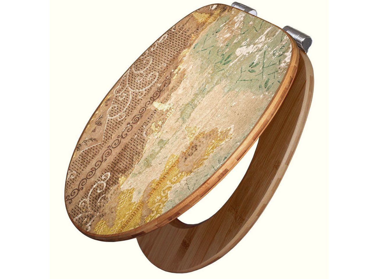 banjado WC-Sitz aus Bambus Motiv Alte Tapeten (umweltfreundliches Material, integrierte Absenkautomatik), 45,8 x 37,5 x 5 cm von banjado