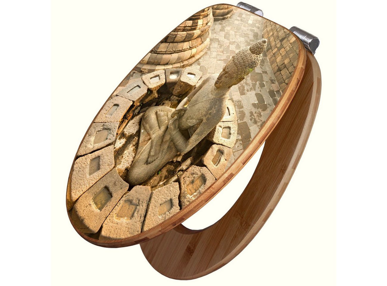 banjado WC-Sitz aus Bambus Motiv Sitzender Buddha (umweltfreundliches Material, integrierte Absenkautomatik), 45,8 x 37,5 x 5 cm von banjado