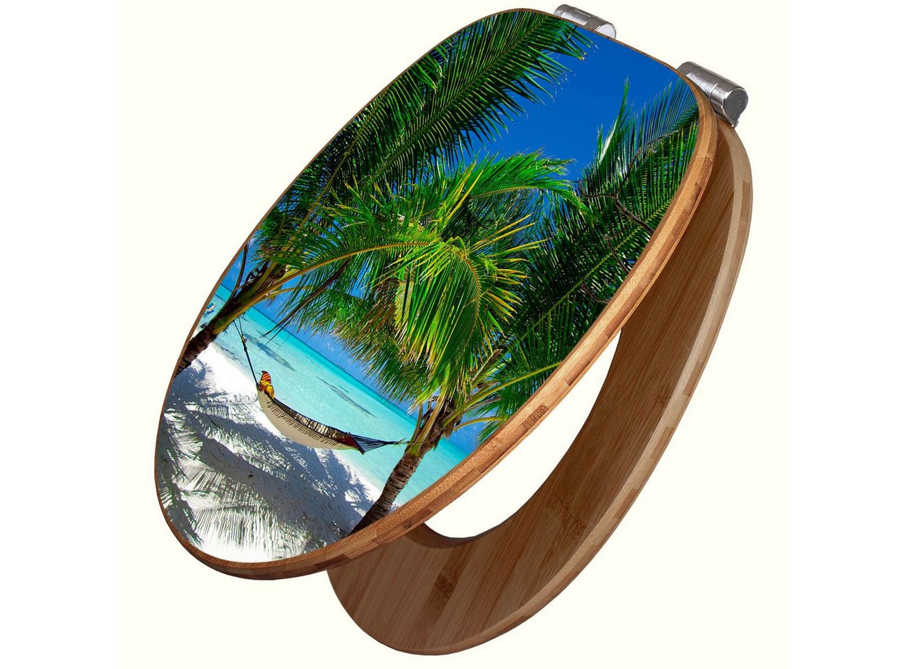 banjado WC-Sitz aus Bambus Motiv Strand (umweltfreundliches Material, integrierte Absenkautomatik), 45,8 x 37,5 x 5 cm von banjado