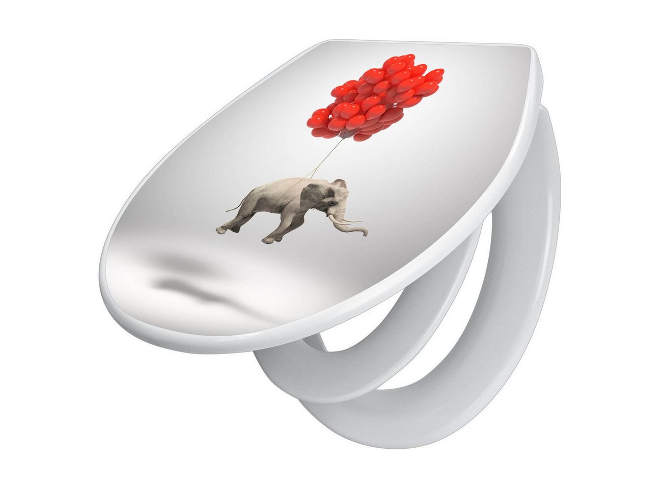 banjado WC-Sitz Motiv Fliegender Elefant (mit Kindersitz, integrierte Scharniere), ‎44 x 37 x 5cm von banjado