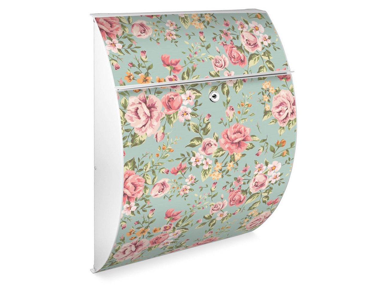 banjado Wandbriefkasten Stahl Altrosa Blume (Wandbriefkasten witterungsbeständig, pulverbeschichtet), 33,5 x 46 x 13 cm von banjado