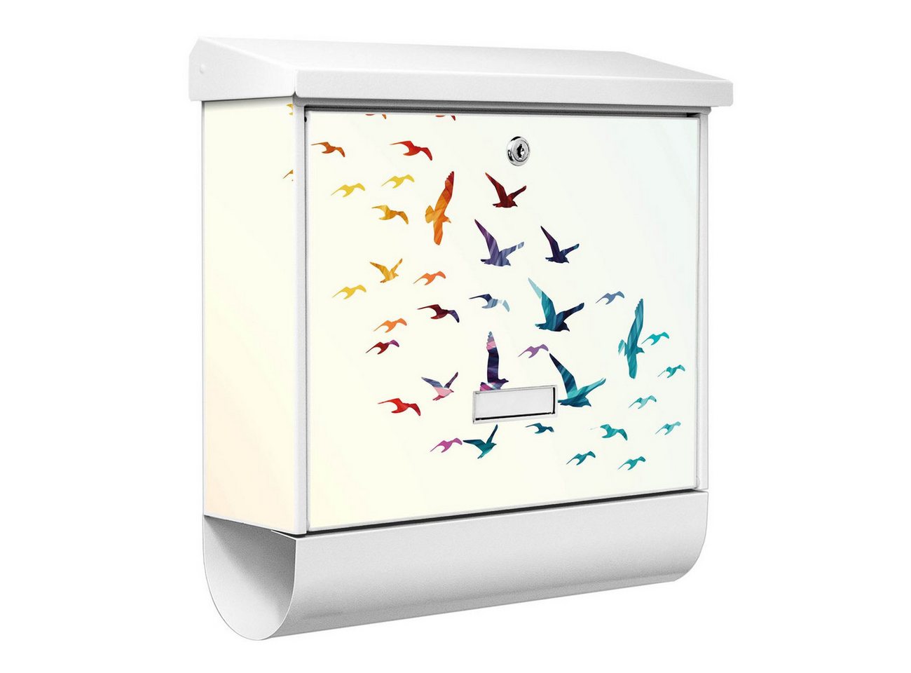 banjado Wandbriefkasten Stahl Fliegende Vögel (Wandbriefkasten UV- / Witterungsbeständig, weiß pulverbeschichtetes Stahlblech), 38 x 39 x 12cm von banjado