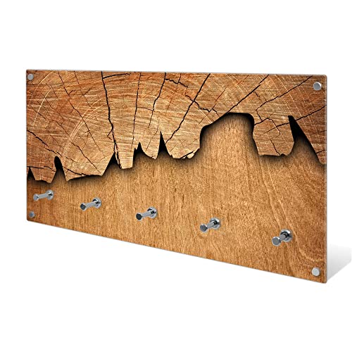 banjado® Wandgarderobe aus Echtglas/Design Garderobe 80x40x6 cm groß/Flurgarderobe mit 5 Haken/Magnetisches Garderobenpaneel Motiv Holz von banjado