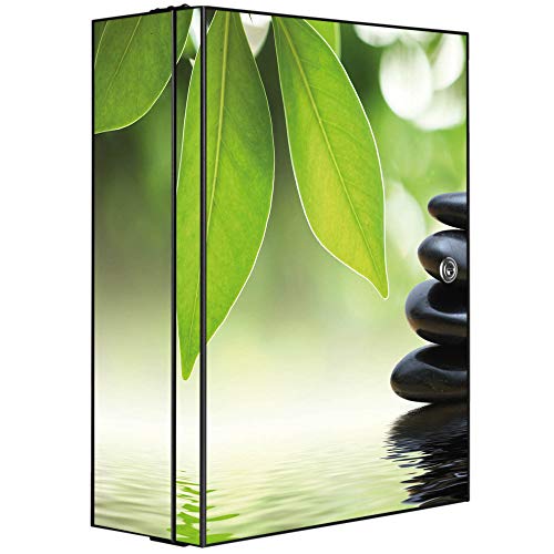 banjado Medizinschrank abschliessbar mit Motiv Steine&Relax 35x46x15cm - großer Arzneischrank für die Hausapotheke - Medikamentenschrank aus Metall zur Medikamenten Aufbewahrung von banjado