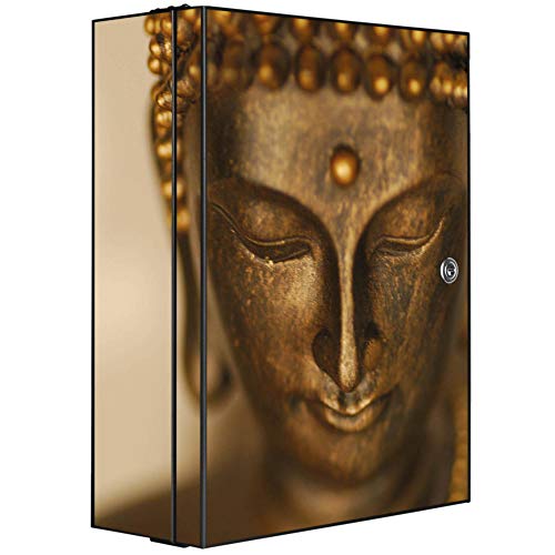 banjado® XXL Medizinschrank abschliessbar mit Motiv Buddha Gold 35x46x15cm - großer Arzneischrank/Medikamentenschrank aus Metall zur Medikamenten Aufbewahrung - Apothekerschrank mit 3 Schlüsseln von banjado