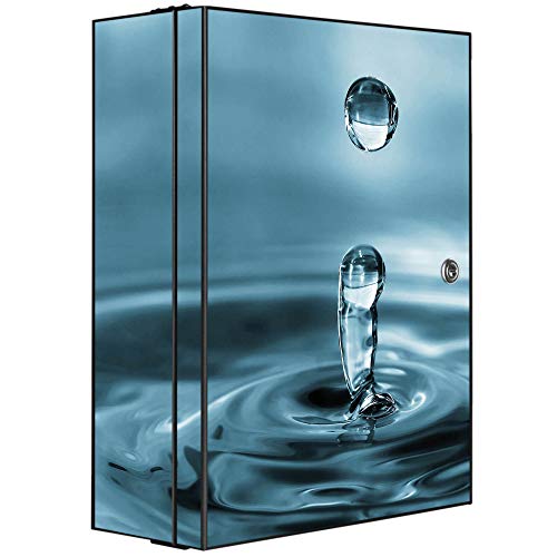 banjado® XXL Medizinschrank abschliessbar mit Motiv Wassertropfen 35x46x15cm - großer Arzneischrank/Medikamentenschrank aus Metall zur Medikamenten Aufbewahrung - Apothekerschrank mit 3 Schlüsseln von banjado