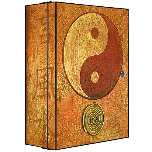 banjado® XXL Medizinschrank abschliessbar mit Motiv Yin Yang 35x46x15cm - großer Arzneischrank/Medikamentenschrank aus Metall zur Medikamenten Aufbewahrung - Apothekerschrank mit 3 Schlüsseln von banjado