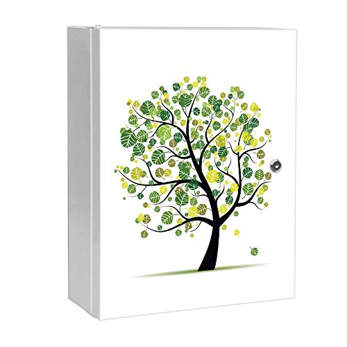 banjado Medizinschrank abschliessbar mit Motiv Laubzauberbaum 35x46x15cm - großer Arzneischrank für die Hausapotheke - Medikamentenschrank aus Metall zur Medikamenten Aufbewahrung von banjado