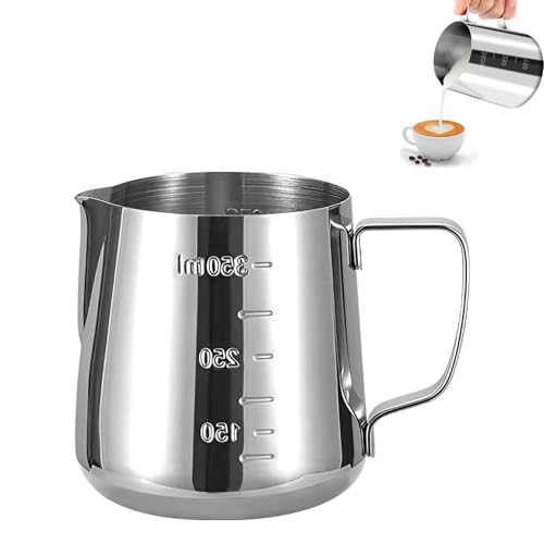 Banjiabb Milchkännchen 350ml, Edelstahl, Silber, mit Messskala, für Kaffeeliebhaber von banjiabb