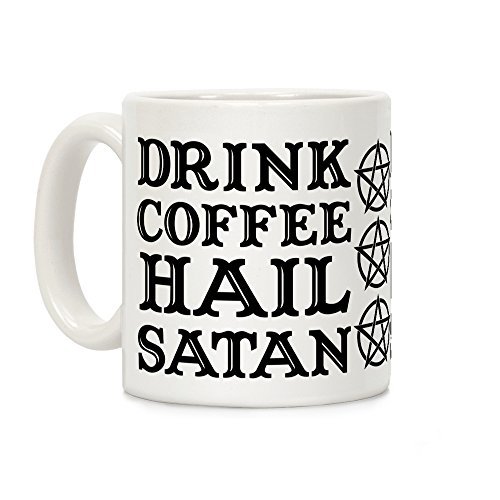 Keramik-Kaffeetasse mit Aufschrift "Drink Coffee, Hail Satan", 325 ml, Weiß von banytree