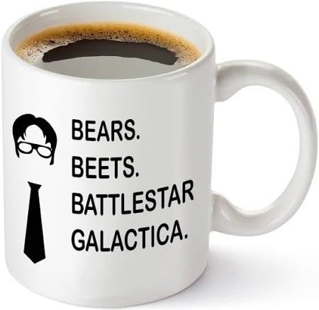 Lustige Kaffeetasse mit Aufschrift Bears Beets Battlestar Galactica, 325 ml, inspiriert von TVShow, The Office, einzigartiges Geburtstagsgeschenk für Dwight Schrute Fans Dunder Mifflin von banytree