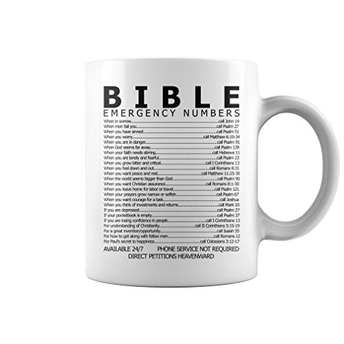 Mike Apparel Tasse mit Bibelversverweisen in Notfallnummer-Optik, für Damen/Herren, 313 ml, Weiß von banytree