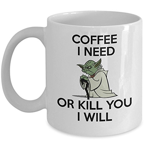 Tasse mit Aufschrift „Best Funny Coffee I Need Or Kill You I Will Coffee“, 325 ml, Weiß von banytree