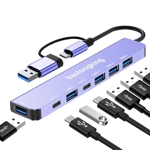 17.8 cm-1 HUB Adapter, USB C Hub mit 2USB-C Datenanschlüssen, USB3.0 & 4USB2.0, tragbarer USB C Multiport Adapter, für Tablet, Laptop, PS5/PS4, Switch, Drucker, USB Lüfter, Flash Drive (7 in 1 Lila) 17.8 cm-1 HUB Adapter, USB C Hub mit 2USB-C Datenanschlüssen, USB3.0 & 4USB2.0, tragbarer USB C Multiport Adapter, für Tablet, Laptop, PS5/PS4, Switch, Drucker, USB Lüfter, Flash Drive (7 in 1 Lila) von baolongking