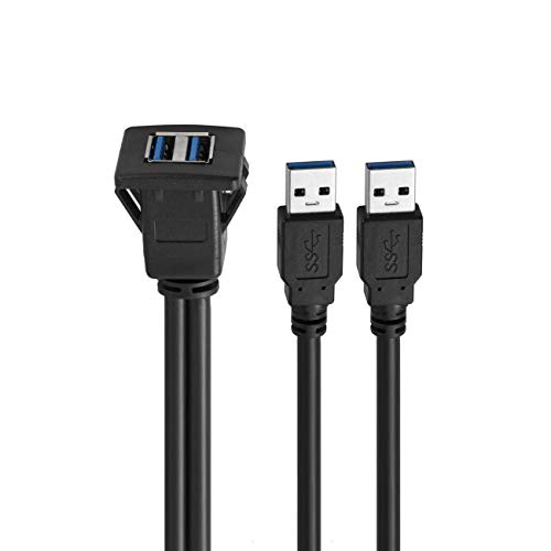 Baolongking USB Armaturenbrett-Kabel für bündige Montage, USB 3.0, Verlängerungskabel für Armaturenbrett, für Auto, Boot, Motorrad (Square Dual USB 3.0 1M) von baolongking