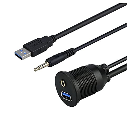 USB 3.0 & 3.5mm Auto Mount Flush Kabel 3,5 mm + USB3.0 AUX Extension Dash Panel Wasserdichte Kabel für Auto Boot und Motorrad - 1m (USB 3.0 & 3,5 mm) von baolongking
