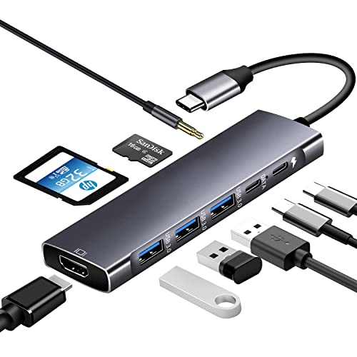 USB-C-Hub 9-in-1,Typ C-Hub mit 4K HDMI, 1 USB 3.0/2 USB 2.0, USB-C-Datenanschluss, 100 W PD, Micro-SD-/SD-Kartenleser und 3,5 mm Audio für MacBook Pro, iPad Pro, XPS und Typ C-Geräte/Laptop USB-C-Hub 9-in-1,Typ C-Hub mit 4K HDMI, 1 USB 3.0/2 USB 2.0, USB-C-Datenanschluss, 100 W PD, Micro-SD-/SD-Kartenleser und 3,5 mm Audio für MacBook Pro, iPad Pro, XPS und Typ C-Geräte/Laptop von baolongking
