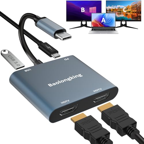 USB C auf Dual HDMI Hub Adapter, 4 in 1 HDMI Splitter für 2 Monitore USB C auf Dual HDMI Hub Adapter, 4 in 1 HDMI Splitter für 2 Monitore von baolongking