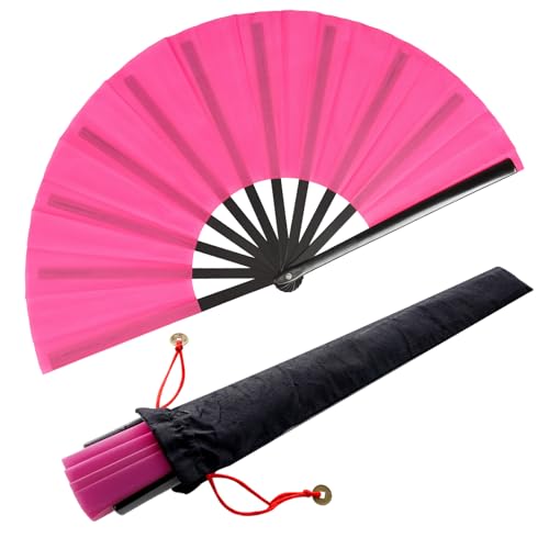 2 Stück Große Faltbare Seide Hand Fächer Chinesischer Tai Chi Faltender Handfächer Nylon Tuch Chinesischer Kung Fu Fan mit Halter Ärmel für Performance Tanz Dekorationen Festival (Rosa) von baotongle