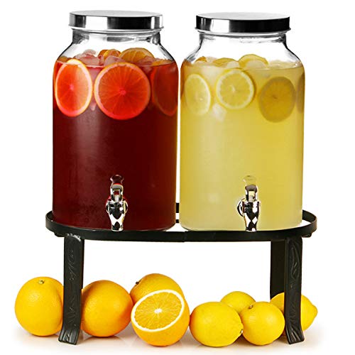 bar@drinkstuff doppelter Getränkespender mit Ständer für 10 l, Einmachglas-Design, als Saftdispenser oder Cocktailspender von bar@drinkstuff