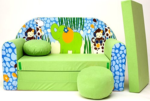 Kinder Sofa Couch Baby Schlafsofa Kinderzimmer Bett gemütlich verschidene Farben und motiven (Z16 grün Afrika) von barabike