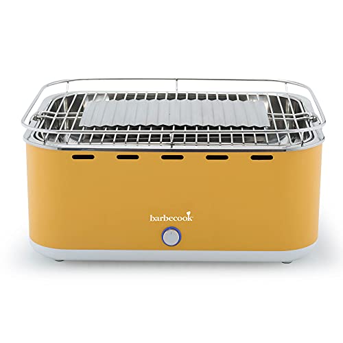 Barbecook Rauchfreier Holzkohlegrill Tischgrill mit Tragetasche geeignet für Balkon als Outdoor Camping-Grill mit eingebauten Gebläse, spülmaschinen-fest, Gelb von barbecook