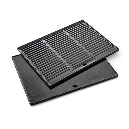 barbecook Universal Grillplatte Gusseisen mit flacher und gerippter Seite, Plancha Grillplatte für Gasgrill, rechteckig, 43 x 35 cm 2232011000 Schwarz von barbecook