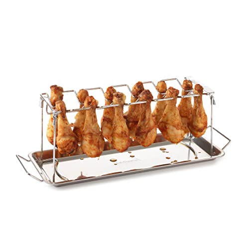 Hähnchenschenkel-Halter Grill-Zubehör Halterung Edelstahl für 12 Hähnchen-Keulen perfekt gegrillte Chicken-Wings klappbar von barbecook