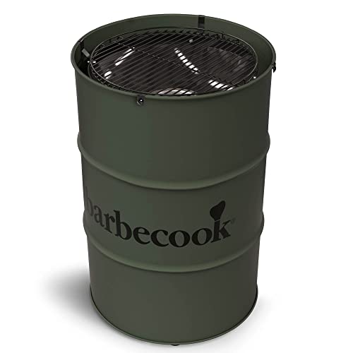 barbecook Edson Holzkohlegrill Fass-Form Tonne Verchromter Grill-Rost verstellbar Ø 47.5 Garten Höhe 89-cm, grün von barbecook