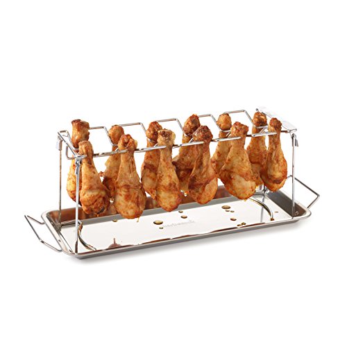 Hähnchenschenkel-Halter Grill-Zubehör Halterung Edelstahl für 12 Hähnchen-Keulen perfekt gegrillte Chicken-Wings klappbar von barbecook