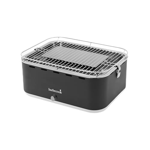 Barbecook Rauchfreier Holzkohlegrill Tischgrill mit Tragetasche geeignet für Balkon als Outdoor Camping-Grill mit eingebauten Gebläse, spülmaschinen-fest, Grau von barbecook