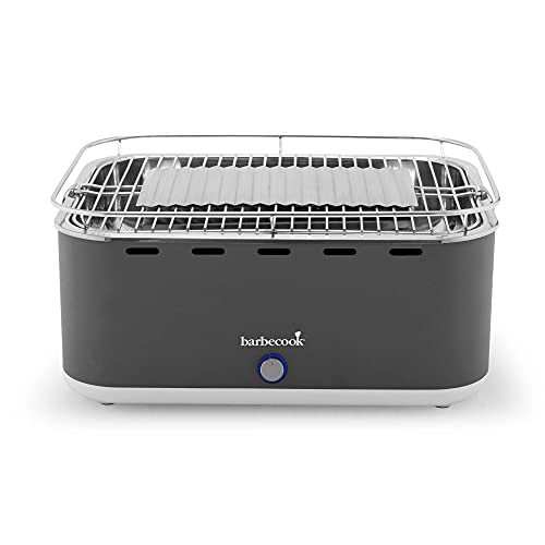 Barbecook Rauchfreier Holzkohlegrill Tischgrill mit Tragetasche geeignet für Balkon als Outdoor Camping-Grill mit eingebauten Gebläse, spülmaschinen-fest, Grau von barbecook