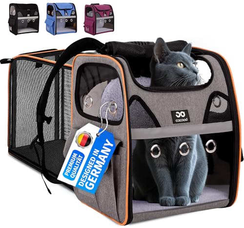 BARCOCO - Katzenrucksack mit Fenster - Bequemer Katzenrucksack für große Katzen & kleine Hunde - Atmungsaktiver Katzen Rucksack mit weicher Polsterung - Robust für sicheren Transport Grau von barcoco