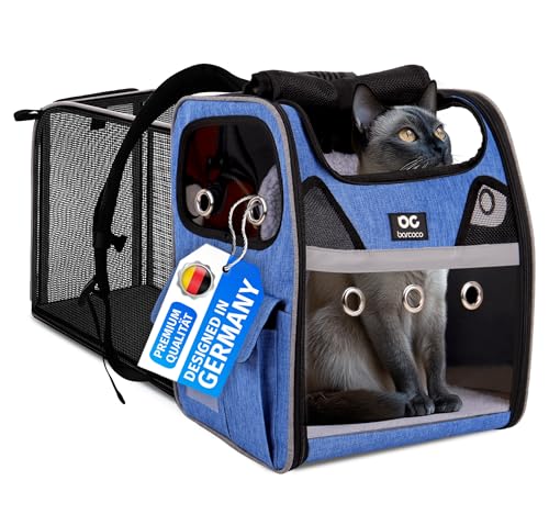 BARCOCO - Katzenrucksack mit Fenster - Bequemer Katzenrucksack für große Katzen & kleine Hunde - Atmungsaktiver Katzen Rucksack mit weicher Polsterung - Robust für sicheren Transport Blau von barcoco