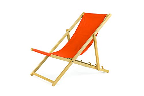 Liegestuhl aus Holz klappbar Klappliegestuhl Strandstuhl Holzklappstuhl Sonnenstuhl Gartenliege Sonnenliege (4, Orange) von bas